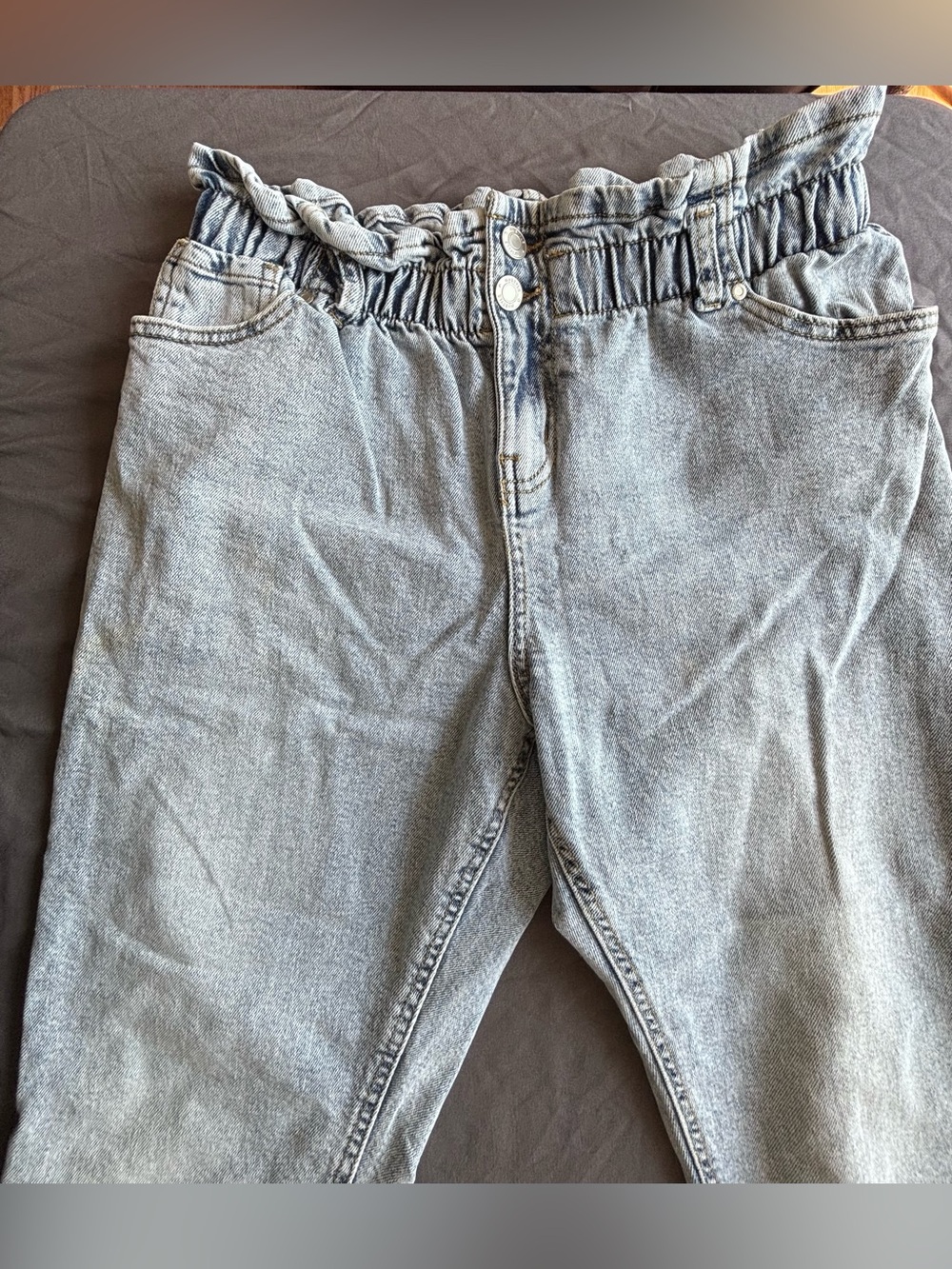 Kids Light Gray Paperbag Waist Jeans